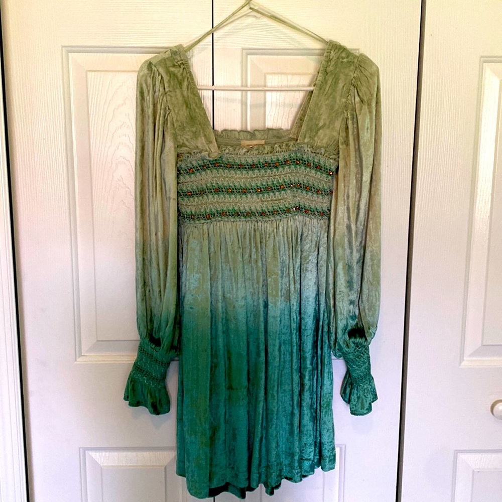 Urban outfitters, Square Neck, Long Sleeve, XS Dress Velvet Green RN 66170